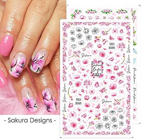 Flores adesivos de unhas, decalques de unhas de primavera 3D Blossom Floral Fleal Daisy Design de unhas coloridas Manicure
