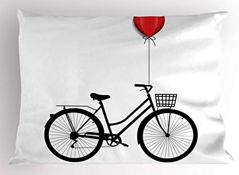 Almofada de almofada de bicicleta lunarável, silhueta de bicicleta com balão de coração gradiente em cenário simples, travesseiro