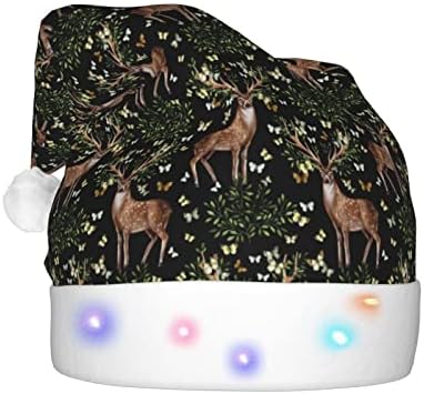 Deer Butterfly Leaf Christmas Hat com luminosa novidade adulta Hats de Papai Noel para decorações de festas de férias