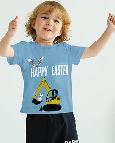 Fedpop Easter Bunny Shirts para criança menino curto Manga curta Tripador Bunny Tshirt para crianças Tee de algodão Tops 2-7 anos
