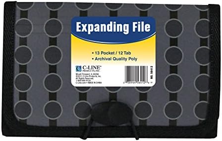 C-line 13 bolsos de expansão do arquivo, tamanho do cupom, inclui guias, 1 arquivo, série de círculos da moda, preto/cinza