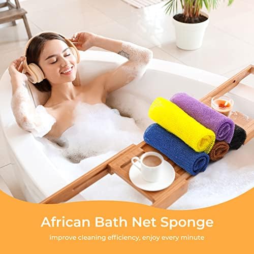 5 peças esponja líquida africana, esponja de banho líquida longa africana, esfoliante esponja de chuveiro líquido para