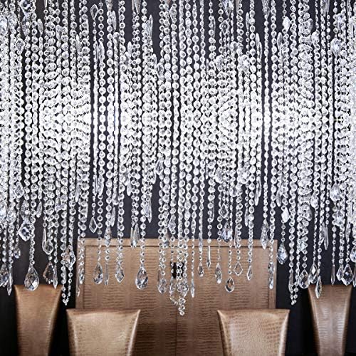 12 fios de 39,4 pés de miçangas de cristais magníficas, fios transparentes Cadeia de lâmpadas de lustre de miçanga para