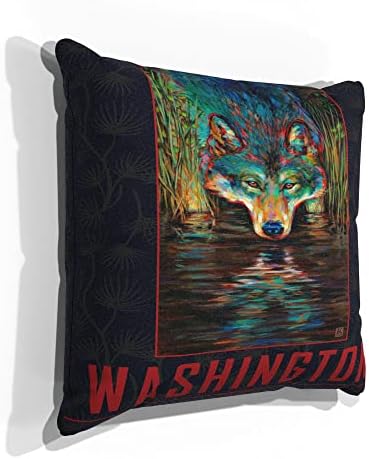 Washington Gray Wolf Faux Suede Sofá Pillow da pintura a óleo do artista Kari Lehr 18 x 18.