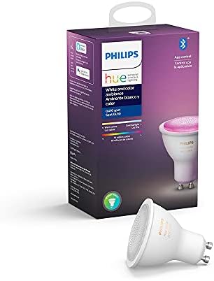 Philips Hue White & Color Ambiance LED Smart Gu10 Bulbo, 1 lâmpada e ambiente branco LED SMART GU10 Bulbo, Bluetooth e Zigbee Compatível