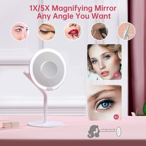 Espelho de maquiagem iluminado recarregável Amiro, espelho de vaidade portátil de 8 '' LED com luz, controle de tela/tela de