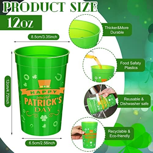 MeanPlan 36 PCs Happy St Patrick's Day Cups Copos de plástico descartáveis ​​Shamrock for Kids Adults Party Decor