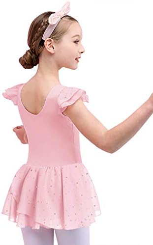 Boyoo Girls Ruffle Sleeve Ballet Leotard com saia Tutu Sparkle Ballet Dance Dress por 3-11 anos