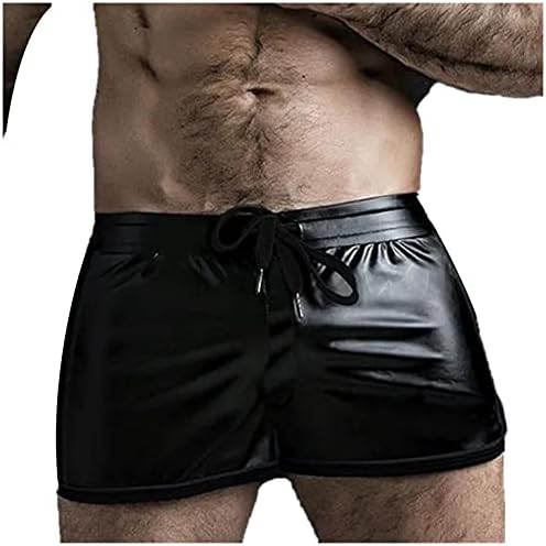 Shorts de couro apertados de Akimpe para homens, fitness slim, com calça de tendência de tendência elegante curta, calça