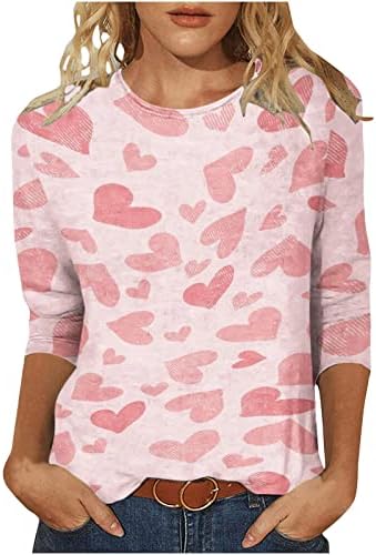 Camisas dos namorados para mulheres túnicas de túnica de estampa de coração acolchoado 3/4 de manga de tresha de pistas de pista
