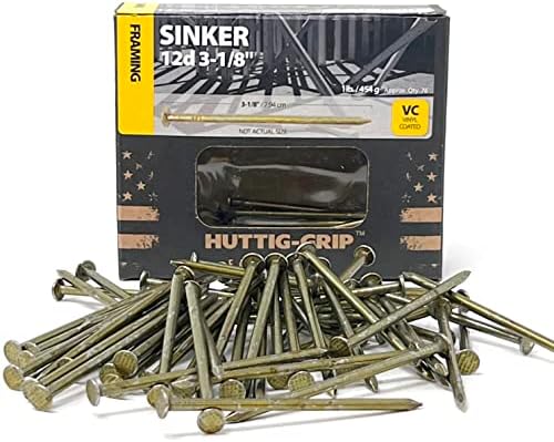 HUTTIG GRIP 3-1/8 polegadas Sinker Nails 12D para construção de enquadramento HGN12CSKR1 acabamento revestido de vinil, 1 lb de pacote