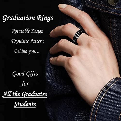 Anel de girador de aço inoxidável preto de 8mm para a ansiedade Fidget Ring Graduation Gifts para ele anel inspirado na faculdade de