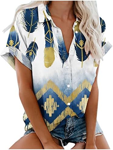 Camisas havaianas para mulheres Button Summer Down Camisa de manga curta V Camiseta de colarinho de pescoço Tops Blusa