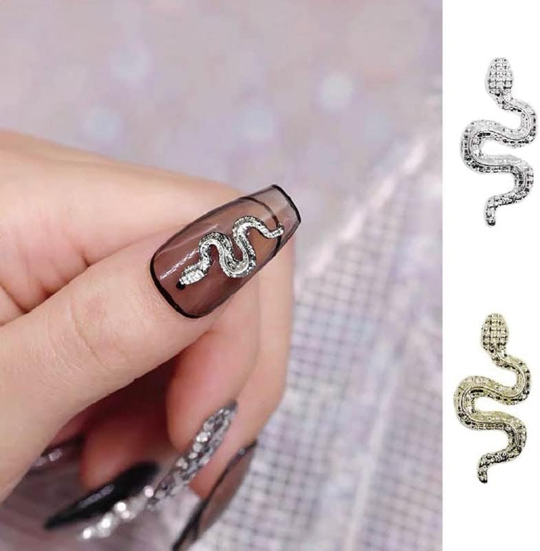 10pcs Gold/Sliver Snake 3D UNID CHARM METAL0.7 x 0,31 Nails Art Ornamet Diy liga Flatback Snakenail Zodiac Manicure Acessórios -