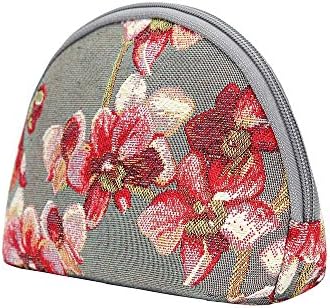 Signare tapeçaria bolsa de maquiagem de higiene pessoal para mulheres com design de orquídea rosa cinza