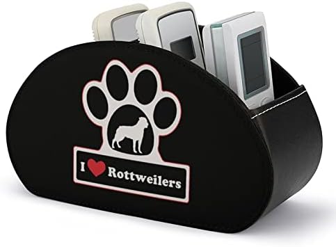 Eu amo Rottweilers Remote Control Holder/Caddy/Box/Bandey com 5 compartimentos PU Organizador de couro com padrão impressa fofo