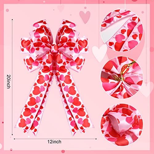 4 PCs Red Rink Heart Bow para casamento amor imprimido Wreath Bow Gift Bows Tree Tree Topper para o dia dos namorados no