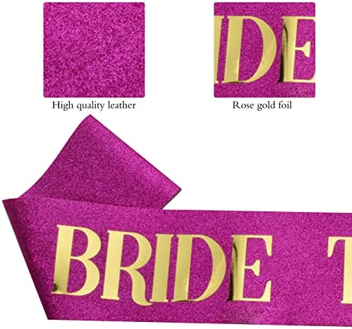 Skjiayee Bride To Be Sash for Bachelorette Party, Rosa Glitter Sash com folha de ouro para o chuveiro de noiva Favorias de noiva
