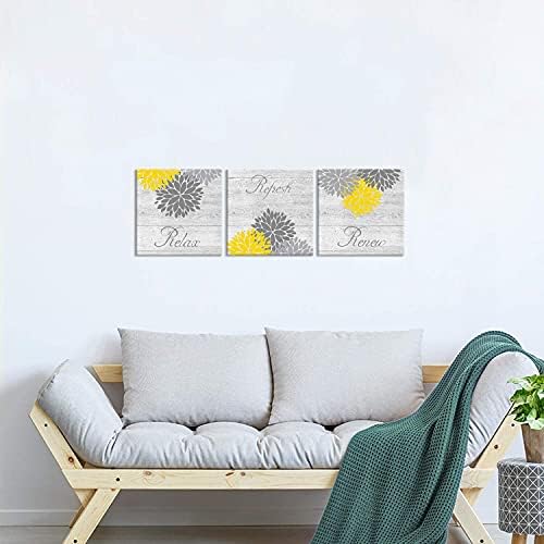 Duobaorom 3 peças Cinza amarelo Cinza da imagem Decoração de parede Decoração DAHLIA Relax Refresh ReSinais de arte rústica