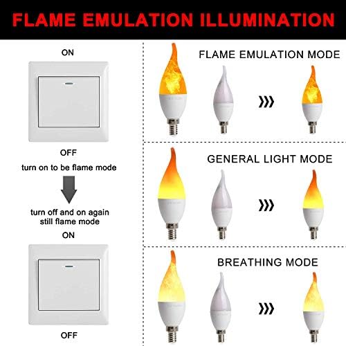 FIVEAGE 4 LED de pacote de fogo simulado Flicker Flame Candelabra Bulbs, 2W 1800k Warm White Flickering E12 Flame