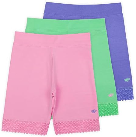 Lucky & Me Girls Bike Shorts, Mistura modal de algodão super macio com acabamento em renda, pacote Jada 3