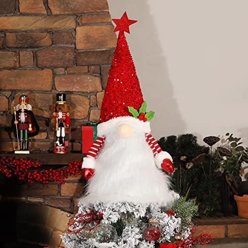 Sancodee 26 No gnomo Hat Christmas Tree Topper Hat, Red Ligins Gnome Tree Tree, Scandinavian Tomte Swedish Santa Xmas Ornamento