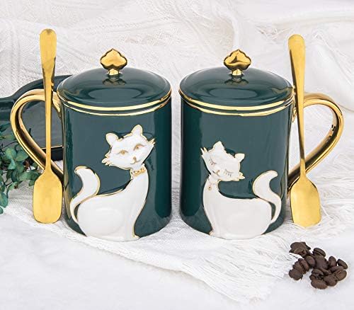 FEIYABDF Caso Cat Pattern Porcelain Coffee Caneca.