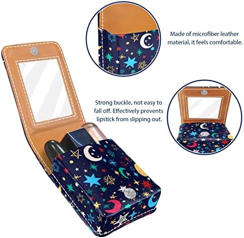 Galaxy Colorful Moon Stars Padrão Bolsa de batom com suporte de batom espelhado para bolsa mini cosmética da bolsa