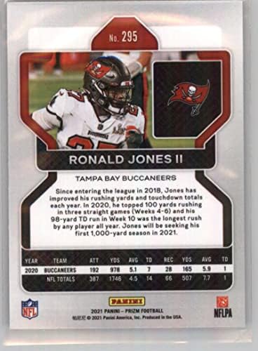 2021 Panini Prizm 295 Ronald Jones II Tampa Bay Buccaneers Cartão de negociação de futebol oficial da NFL em condição