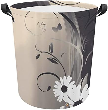 Flores de camomila curvantes Foduoduo cesta de lavanderia Flores de camomila voadoras de borboletas com alças Saco de armazenamento