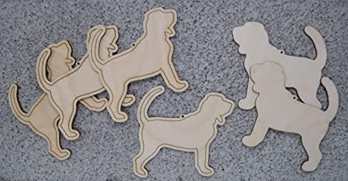 Conjunto de 6 formato de ornamento de cão de madeira inacabado de cão de caça a laser - Feito nos EUA - 4 polegadas de largura