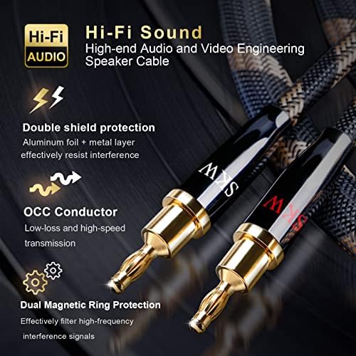 Skw um par de alto -falante audiófilo, conector de ouro de banana conversível, trança de nylon, cabo de qualidade HiFi