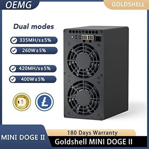 Goldshell Mini DOGE 2 II Mineiro para LTC Modo Dual e Moeda Doge 420m/400W ou 335m/260W Versão Wi -Fi com PSU