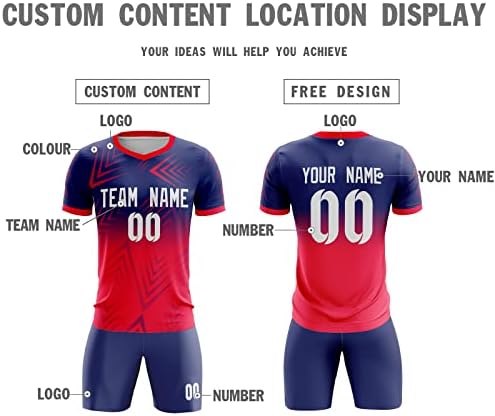 Jersey de futebol personalizada para homens jovens, shorts de camisa personalizada com nome de nome da equipe logo