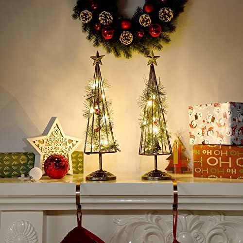 Decorações de mesa de Natal GLINTOPER, 2 pacote de Natal iluminado em árvore de Natal com estrela dourada, bateria operada com