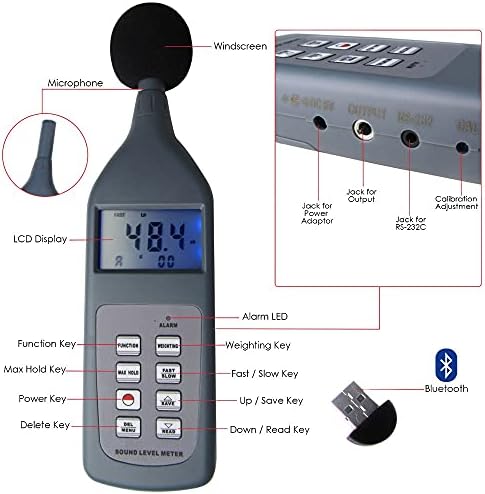 Walnuta Profissional Handheld Digital sem fio Som Nível de ruído Testador 30 ~ 130dB Software CD e USB Bluetooth