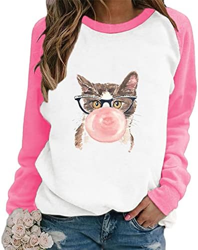 Sol molho de gato de gato feminino Crewneck Longe Fit Pullover Casual Camista Camista Fofa Túdos Graphic Tunic para meninas adolescentes