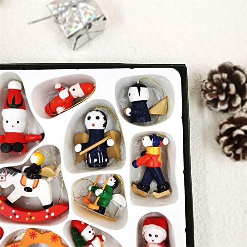 Caixa de decorações de Natal Conjunto de 24 pingentes de madeira Os enfeites de árvore de natal