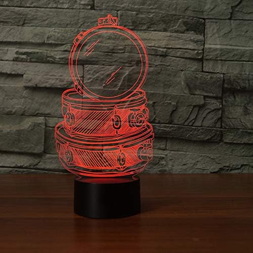 LLWWRR1 3D LED Music Drum Conjunto de mesa Lâmpada de mesa 7 Cores Alterando a noite acrílica luz usb quarto de cabeceira decoração