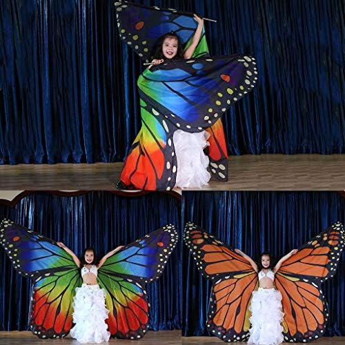 CEGDUYI Belly Dance Angel Isis Wings Kids com bastões flexíveis Festa de Halloween Light Up Stage adereços