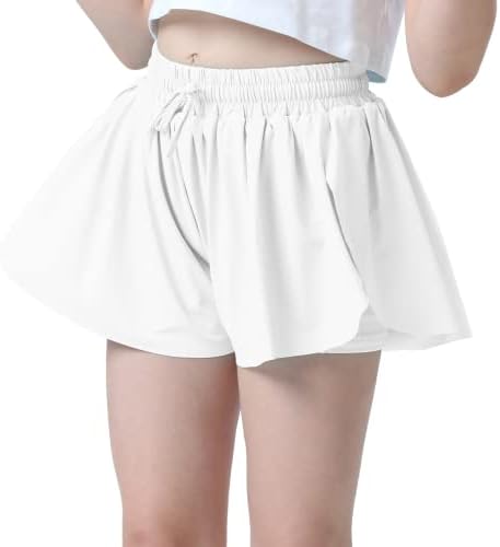Shorts fluxos shorts de borboleta meninas shorts atléticos para crianças jovens de criança com revestimento 2 em 1