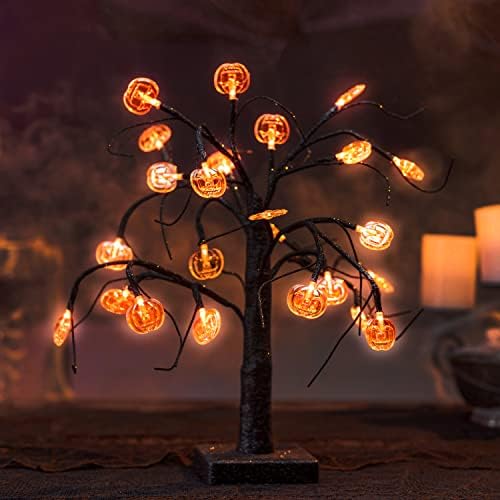 Joiedomi 1,5 pés Halloween Spooky Tree, Light Up Halloween Tree com 24 luzes de abóbora laranja LED, Prelit Black Tree