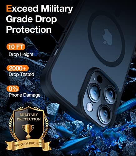 Torras Magnetic projetado para iPhone 13 Pro Case, GRAVA MILITY GRADE Testado, Compatível com MagSafe, Proteção Slim Proteção Translúcida