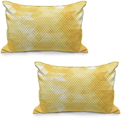Crupa de travesseiros acolchoados amarelos de Ambesonne, padrões de sombreamento sombreado do triângulo abstrato com motivos