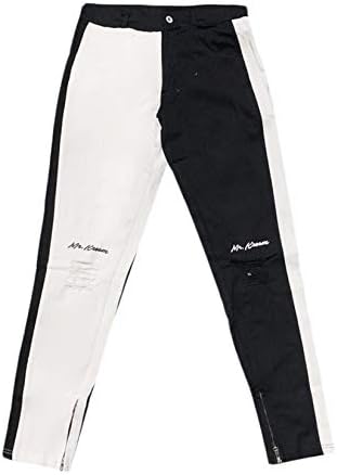 Andongnywell Men Slim Fit Straight Tube Zipper Jeans Combinando calças de jeans lavadas com zíper calças de bolso