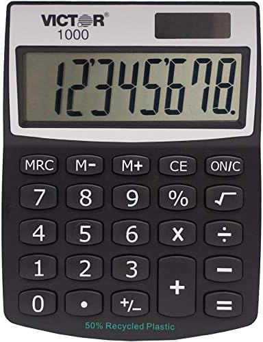 Victor 1000 Calculadora de funções padrão de 8 dígitos, exibição de LCD angular com bateria e híbrido solar, ótimo para