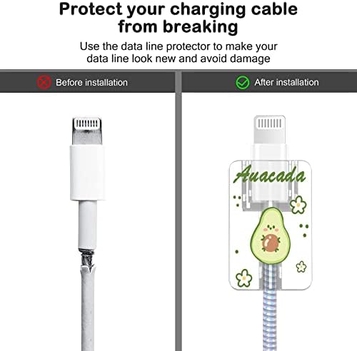 Fruitas fofas Protetores DIY Protetor de cabo para carregador de iPhone, padrão de abacate Kawaii, Cabo de dados Linha de dados USB