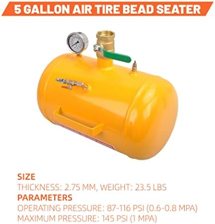 TBAPFS 5 galões de pneus de pneus de ar 145 PSI Blaster Tool Sating Inflation com o tanque de tratores de caminhão de carros