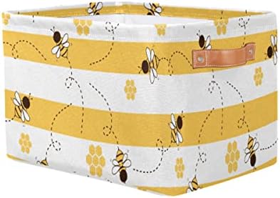 Auxva Storage Basket Cube Cartoon Bee Honeycomb de grandes cestas de armazenamento dobrável Bins com Handles Lavanderia