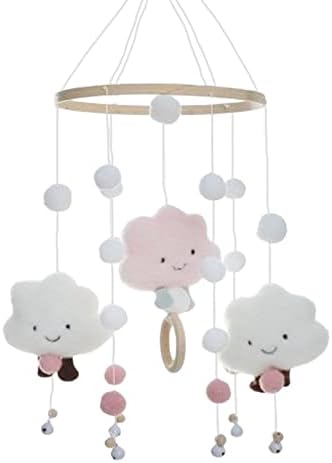 Meprotal Wooden Hanging Decor Cloud Pink com pom pom removível decoração de suspensão para o quarto do berçário de berço